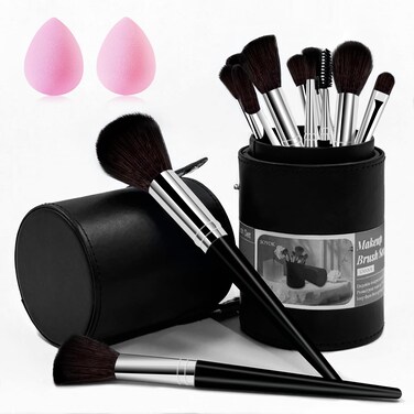 Makeup Brush Set, 14 Pcs Makeup Brushes with 2 Beauty Blenders, Travel Makeup Brush Set for Foundation, Concealer, Blush and Eyeshadow Brush(Black)