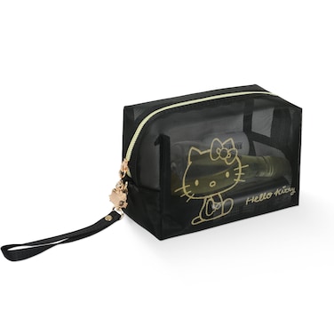 Cosmetic Bag Small Portable Makeup Bags Makeup Travel Case with Wristband, Black Nylon Mesh Organizer for Women, Toiletry Bag for Phone &amp; Beauty Tools Storage for Girls