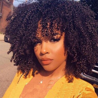 Human Hair Bundles for Black Women Afro Kinky Curly Human Afro Curly Human Hair One Bundles 12 Inch Unprocessed Hair Weave Weft Big Hair Natural Color