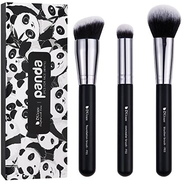 DUcare Makeup Kabuki Brushes 3Pcs Foundation Contour Brush&amp; Concealer Brush Under Eye&amp; Blusher Brush Face Blush Bronzer Travel Buffing Stippling Contour Liquid Blending Makeup brush set Black