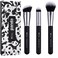DUcare Makeup Kabuki Brushes 3Pcs Foundation Contour Brush&amp; Concealer Brush Under Eye&amp; Blusher Brush Face Blush Bronzer Travel Buffing Stippling Contour Liquid Blending Makeup brush set Black