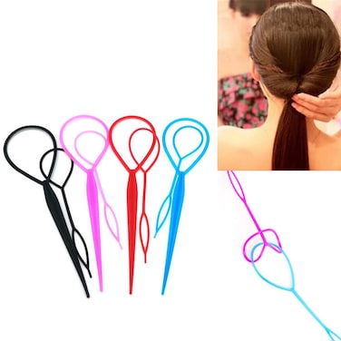 4 Pairs Hair Tail Tools, Hair Braid Accessories, Ponytail Maker for women Girs, French Braid Tool Loop for Hair Styling (4 Colors Set)