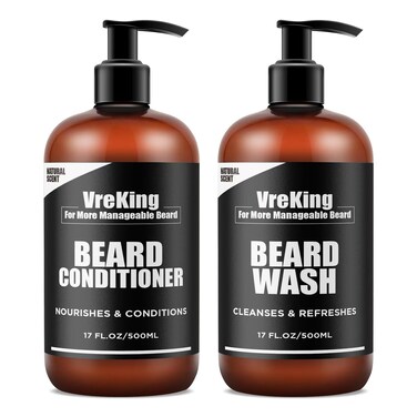 Mens Beard Wash And Beard Conditioner Bundle Set For Men, Face And Beard Shampoo And Conditioner Set For Men w/Biotin Facial Hair Growth Formula Dandruff, Gifts For Men, 500ml*2