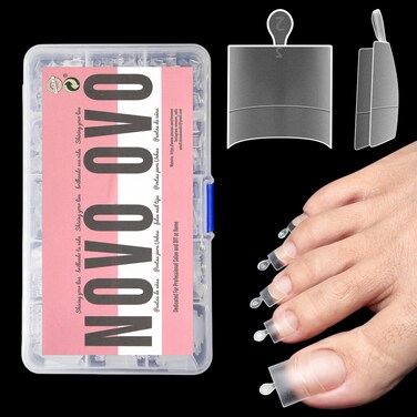 Fake Toe Nail Tips, Soft Gel Toenail Extension, Half Cover Prefiled Square Clear Double Matte C Curve Longtoes Claw for Pedicure Acrylic Press on for Salon, Toenails x 15 Sizes 240 Pcs in Box