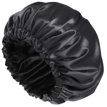 Shower Caps, Silk Lined Shower Cap for Women,Reusable,Adjustable Size, Washable &amp; Waterproof,Large Satin Shower Cap-Black