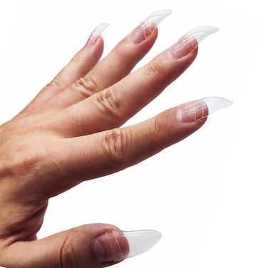 Nail Tips Curved Stiletto, Clear Gel x Extension kit Half Covel to Make Press on 3D Eagle Claw nails, Thick Extra Hawk Deep Curve Almond French Tips Soft False Fake Acrylic Nail 504pc 12 Size
