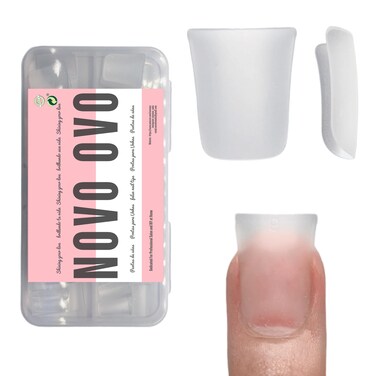 Duck Nail Tips Extra Short Full Cover Press on, Pre-etched for Acrylic Design, Clear Pre-applied Tip Primer Soft Gel Y2K Flare Fake False Nail Extension Full Coverage x 12 Sizes 120 pcs