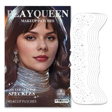 Glitter Freckles Face Tattoo，Face Makeup Patches，Silver Fake Freckles-6 Count，Waterproof-Fun &amp; Creative Face Glitter Stickers，Temporary Face Freckles for Women，Must-Have for Music Party Makeup