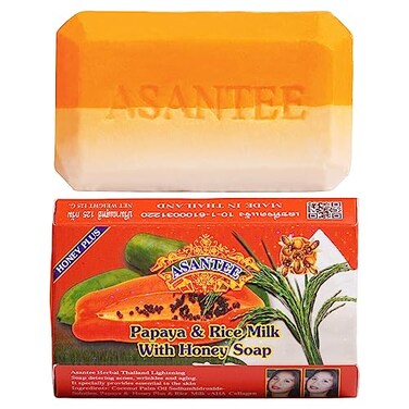 ASANTEE Papaya &amp; Rice Milk with Honey Cleansing Soap 125 Grams (Pack of 1)