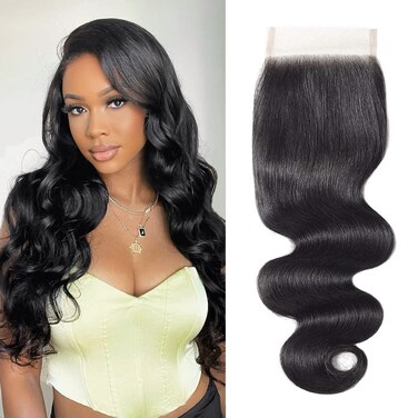 Body Wave Closure Human Hair Free Part 4&times;4 swiss transparent lace closure 100% Unprocessed Brazilian Body Wave Human Hair 150% Density Natural Color 18 Inch