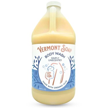 VERMONT SOAP Body Wash, Natural Body Wash with Shea Butter, Mild Gel Body Wash for Moisturizing and Soothing Skin, Fragrance Free Body Wash for Women &amp; Men (Simply Unscented, 64oz)
