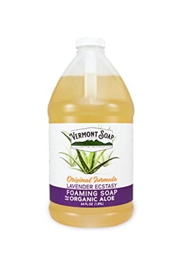 VERMONT SOAP Organic Lavender Foaming Hand Soap - Natural Moisturizing Soap for Dry Skin - Fragrance Free Liquid Bathroom Hand Soap - Lavender- 64 oz