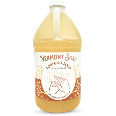 VERMONT SOAP Organic Lemongrass Zen Foaming Hand Soap - Natural Moisturizing Soap for Dry Skin - Fragrance Free Liquid Bathroom Hand Soap - Lemongrass Zen - 64 oz