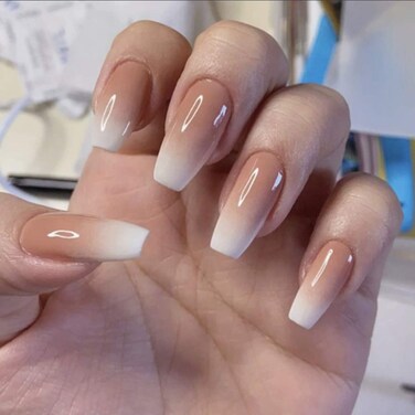 Short Press on Nails - Coffin False Nails Acrylic Full Cover Amber Fake Nails Gradient Nails for Women and Girls 24Pcs (Gorgeous5)
