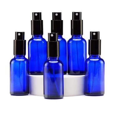 Yizhao Blue Glass Spray Bottles 1oz, with Small Fine Mist Spray, Metal Cap, Refillable for Essential Oil,Travel,Cleaning,Perfume,Aromatherapy,Makeup &ndash; 6 Pcs
