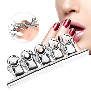 5Pcs Stainless Curve C Nail Extension Clips,Multi-Functional Nail Pinching Clips Bag Clips Clips False Nails File Clips for Pictures, for False Nails Gel Tool Base Top Coat