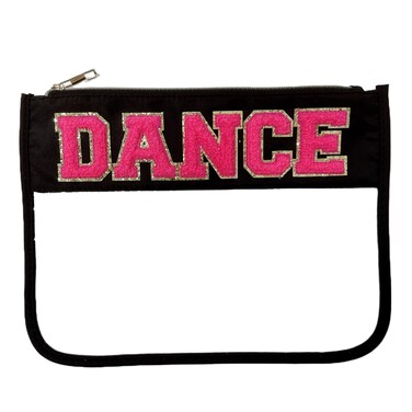 Dance Recital Gifts Clear Makeup Letter Bag Dance Teacher Appreciation Gifts Dance Makeup Bag Chenille Letter Patch Cosmetic Bag Toiletry Zipper Pouch for Women Girls(Dance-black)