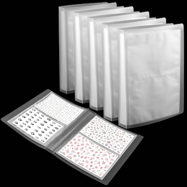 SEUNMUK 6 Pack 480 Slots Nail Art Sticker Storage Book, Nail Decals Holder Collecting Album, Clear Nail Sticker Display Book for Women Girls Showing &amp; DIY Nail