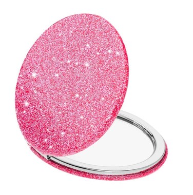 Cute Pink Compact Mirror for Women,Small Magnifying Travel Mirror with Glitter,Portable 2 x 1x Magnification Folding Pocket Makeup Mirror Cosmetic Mirror for Gift Travel Essentials