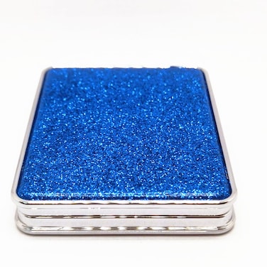 Square Blue Compact Mirror for Women,Small Magnifying Travel Mirror with Glitter,Portable 2 x 1x Magnification Folding Pocket Makeup Mirror Cosmetic Mirror for Gift,Travel Essentials