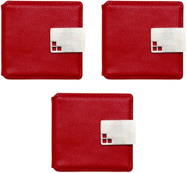 Stephanie Imports Set of 3 Square Faux Leather Wrapped Compact Mirror &amp; Photo Holder (Red)