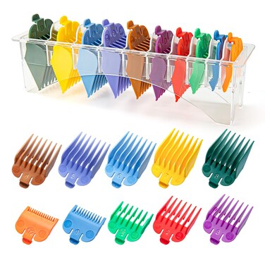10 Professional Hair Clipper Guards Cutting Guides Fits for Most Wahl Clippers with Organizer, Color Coded Clipper Combs Replacement - 1/16" to 1