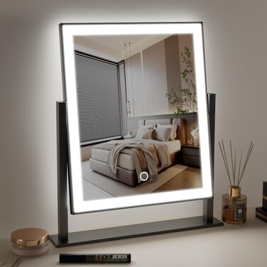 Lighted Makeup Mirror Hollywood Mirror Vanity Makeup Mirror with Light Smart Touch Control 3Colors Dimable Light 360&deg;Rotation (16in, Black)