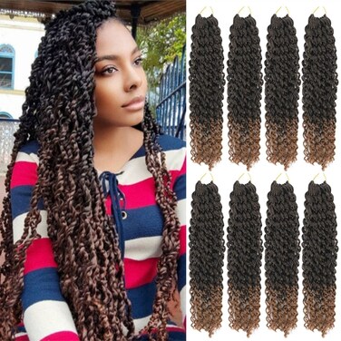 Long Passion Twist Hair 18 Inch Water Wave Crochet Hair for Black Women Passion Twist Crochet Hair for Butterfly Locs 8 Pack Curly Crochet Passion Twist Braiding Hair Extensions T30 Ombre Brown