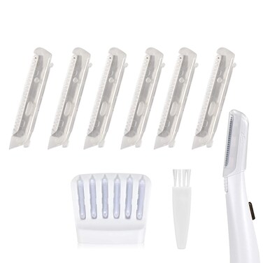 6 Pack Replacement Heads for Finishing Touch Flawless Dermaplane Glo Facial Exfoliation Tool, Replacement Blades for Flawless Dermaplane Razor- Include Replace Tray + Clean Brush