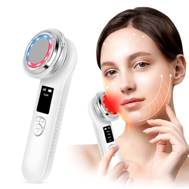 Red Light Therapy for Face and Neck Wrinkles, Anti-Aging Facial Wand, Cold Mold &amp; Warm Deep Clean Skin Care Tools (Off-White)