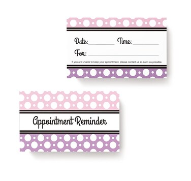 Purple Appointment cards polka dots Client Appointment Reminder Card for Salon makeup artist hair stylist nail Beauty therapy dentist pet care Pack of 100