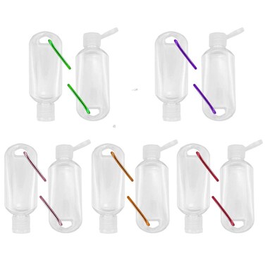 Travel Plastic Clear Keychain Bottles, Empty Squeeze Bottles with Flip Cap, Small Refillable Containers for Toiletry Shampoo Lotion Soap, 10 Pack, 50ml