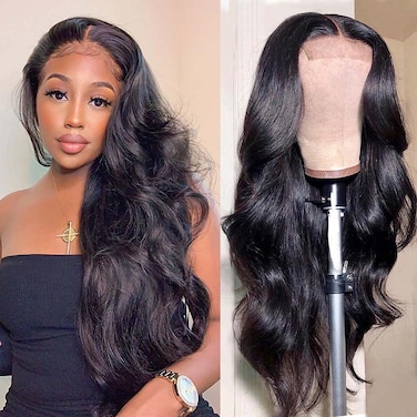 30 Inch Human Hair Lace Front Wigs For Black Women 150% Density 4x4 Brazilian Body Wave Lace Front Closure Wigs Human Hair Natural Color