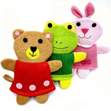 Bath Sponge Cute Animal Shower Bathing Mitt Loofah Soft Wash Sponge Body Scrub (3PCS)