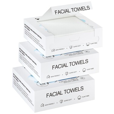 Disposable Face Towels, 12"&times;12" Extra Large Face Towelettes, Ultra Soft Facial Towels for Sensitive Skin, Makeup Remover Dry Wipes, 60 Count (3 Packs of 20)