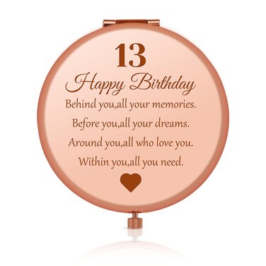Sweet 13th Birthday Gift for Girls, Happy 13 Year Old Gifts for Daughter Granddaughter Sister Niece Friends, Rose Gold Compact Mirror for 13th Birthday Girls, 13 Years Old Girl Birthday Gift