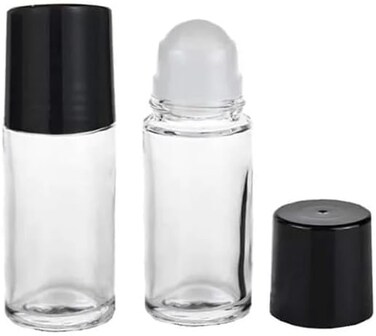 2Pcs Black Clear Empty Glass Essential Oil Roller Bottles Vials Containers Refillable Roll-on Bottles with Refillable Containers Tools and Accessories (30ML)