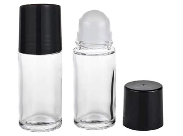 2 Pcs Black Clear Empty Glass Essential Oil Roller Bottles Vials Containers Refillable Roll-on Bottles, 30ML Refillable Cosmetic Containers Refillable Containers Tools and Accessories