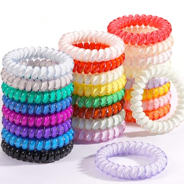 DED Spiral Hair Ties, 24 Pcs No Crease Hair Ties, Colorful Ponytail Holders Hair Accessories for Women Girls-Crystal Candy Colors