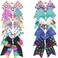DeD 10 Pcs Elastic Bow 7" Large Hair bows Boutique Rainbow Golden-plating Grosgrain Ribbon Pigtail Holder For School Girls Teens Cheerleader