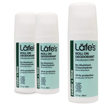 Lafe's Natural Deodorant   3 Ounce Roll-On Aluminum Free Natural Deodorant   Cedar &amp; Lime   3 Pack