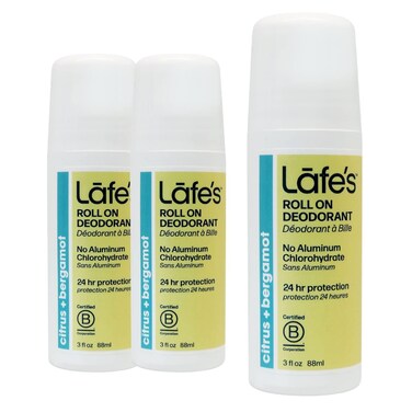 Lafe's Natural Deodorant   3oz Roll-On Aluminum Free Natural Deodorant   Citrus &amp; Bergamot   3 Pack