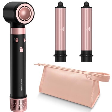 3 in 1 Hair Styler - Fast Drying Hair Dryer &amp; Auto Air Wrap Curlers Set, 1 Inch Curling Iron Long Barrel, Frizz-Free No Heat Damage Hot Air Styler for All Types (Black)