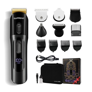 SUPRENT Beard Trimmer for Men - 16 Pieces Mens Grooming Kit with Electric Beard Trimmer, Adjustable Hair Trimmer, Hair Clippers, Razors for Beard, Hair, Body, Groin, Nose &amp; Ear, Waterproof IPX7