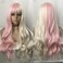 Pink Blonde Wig Long Curly Wavy Split Wig With Bangs Synthetic Party Cosplay Hair Wig (Half Blonde Half Pink)