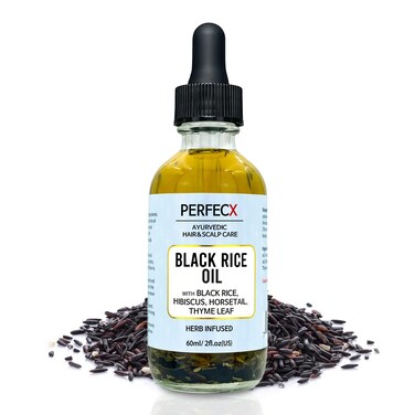 Black Rice Hair Oil 2 fl oz - for Scalp Treatment - 48 hours Herbal Infused Ayurvedic Natural Ingredients - Hair Strengthening and Growth Promotion