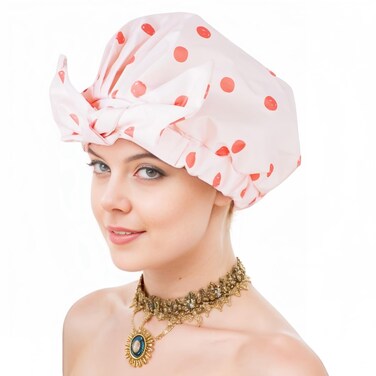 Shower Cap Luxury Reusable Shower Caps for Women Long Hair Upgraded version Waterproof Hair Cap Adjustable Bowknot Hair Bath Cap (PINK)