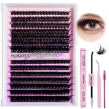 60D+80D DIY Lash Extension Kit 280Pcs Fluffy Eyelash Extension 9-16mm Mix D Curl Individual Lashes Cluster Kit with Lash Bond and Seal and Tweezers Wispy Natural Lash Extensions Kit by SZYZKJ
