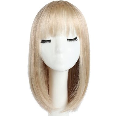 Bob Wigs Short Daily Blonde Wig with Bangs 14" Straight Synthetic Halloween Costume Cosplay Wigs for Women