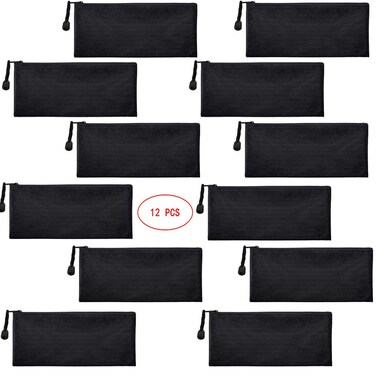 Sailing-go 12 Pieces Black Zipper Waterproof Bag Pencil Pouch for Cosmetic Makeup Bills Office Supplies Travel Accessories and Daily Household Supplies
